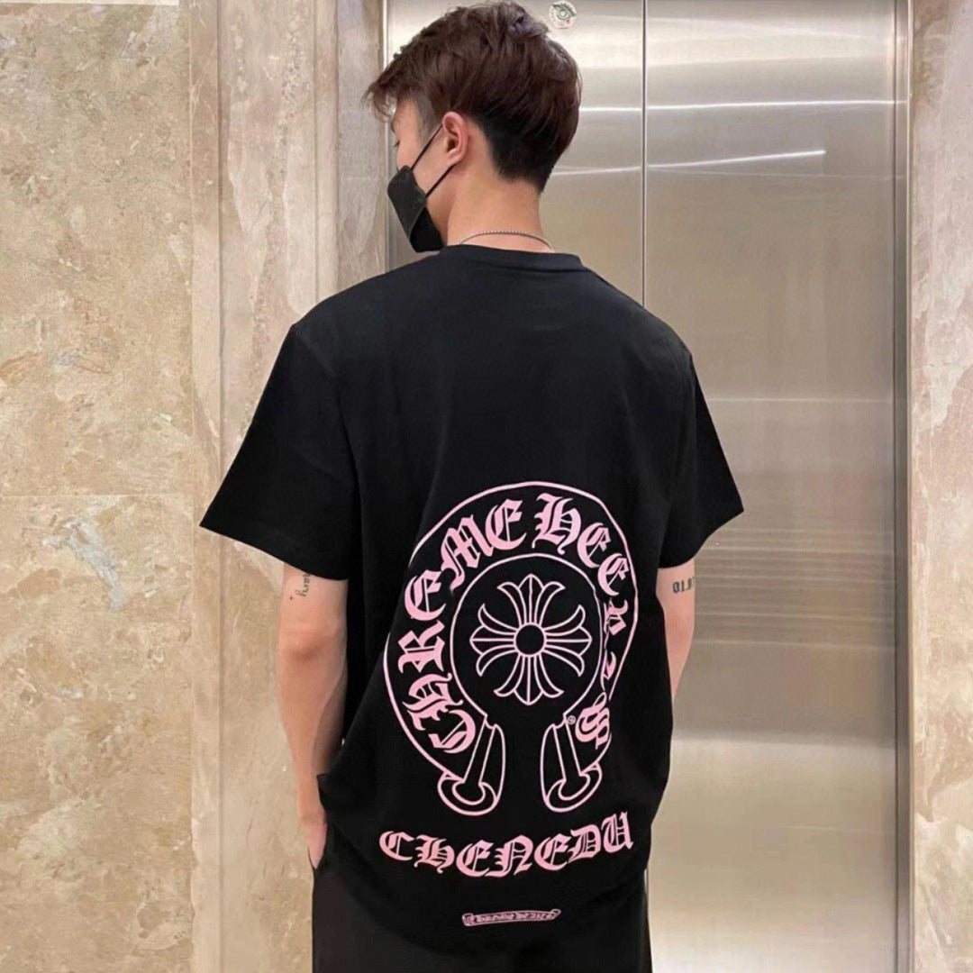 Chrome Hearts Pink Horseshoe Print Short-Sleeve T-Shirt