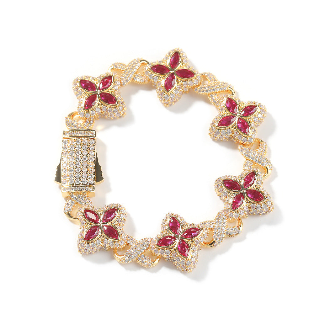 Hip-hop zircon colored infinite four-leaf clover necklace