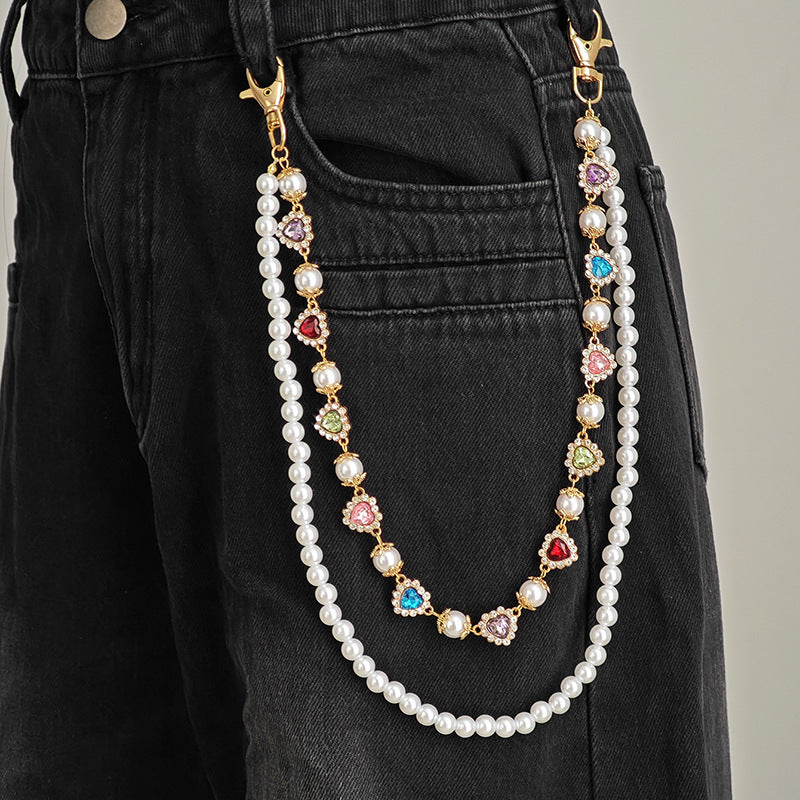 Rhinestone & Pearl Jewelry Set: Bracelet, Necklace, and Waist Chain