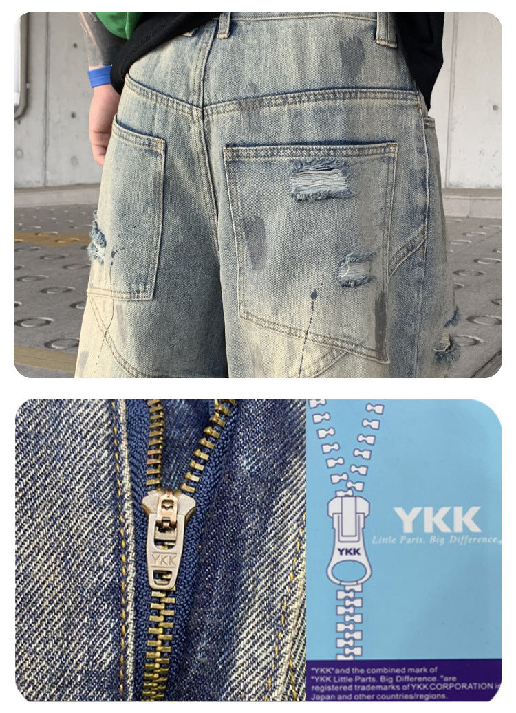 Wasteland-Style Distressed Loose-Fit Scythe Cut Jeans