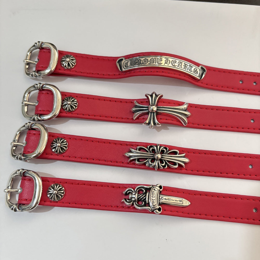 Chrome Hearts Cross, Anchor and Hexagram Leather Bracelet