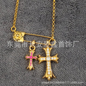 Chrome Hearts Clavicle Gold Brooch Cross Pendant