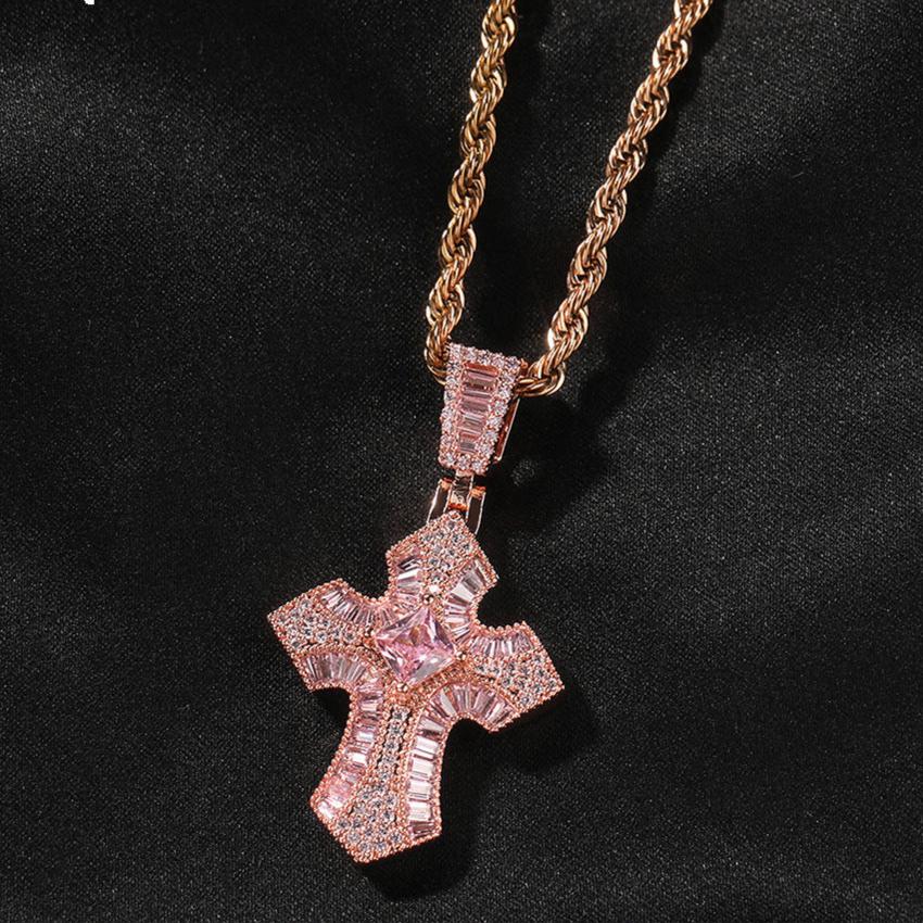 Rose Gold Cross Pendant with Micro-Zirconia