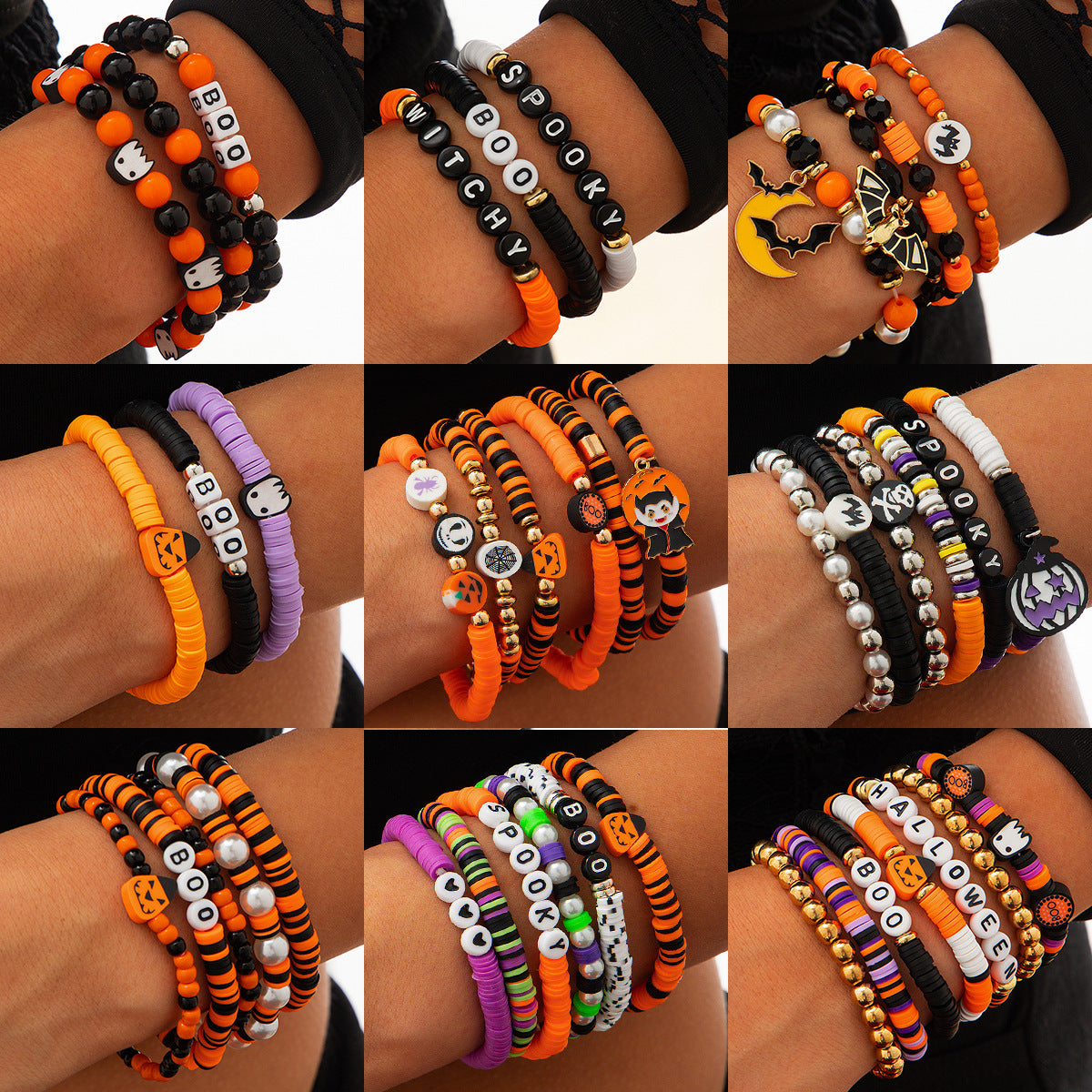 Halloween skull pumpkin bracelet set