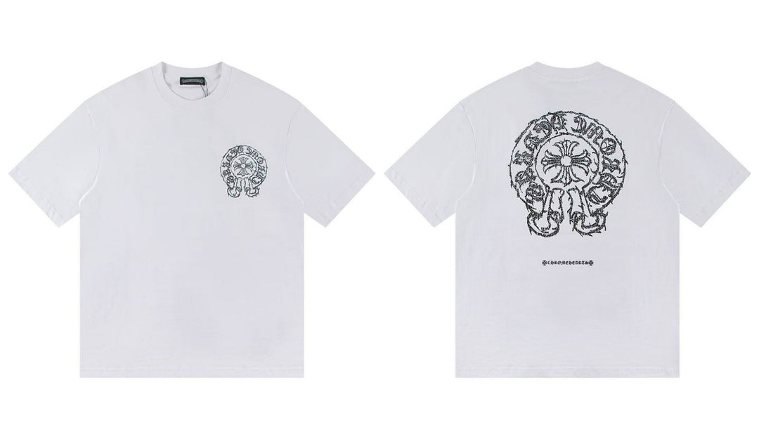 Chrome Hearts Summer Embroidery Print Cotton T-Shirt Short-Sleeve