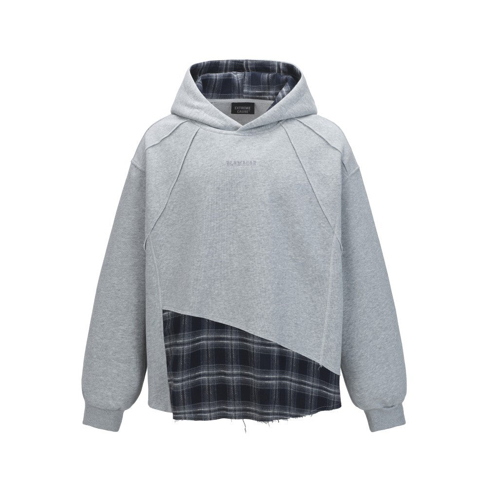 Faux Two-Piece Plaid Hooded Sweatshirt