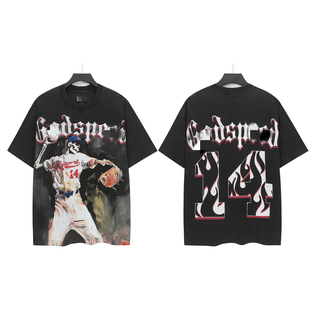 Skull Man rock band print hip-hop loose T-shirt