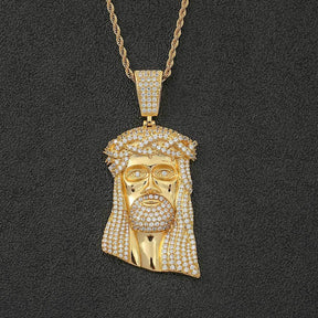 Micro Paved Zircon Jesus Head Hip Hop Men's Pendant Necklace