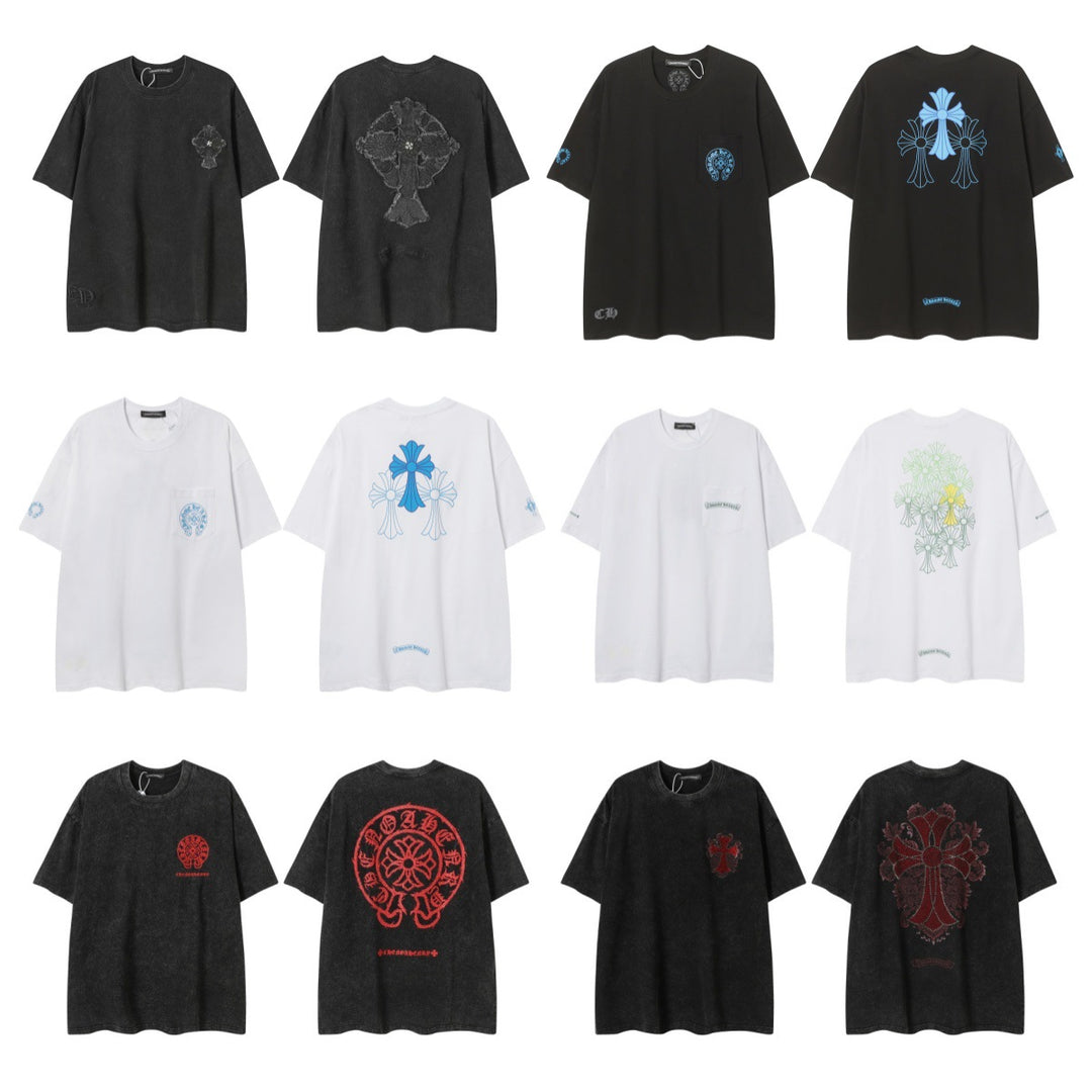 Chrome Heart horseshoe Sanskrit cross fluorescent wings T-shirt