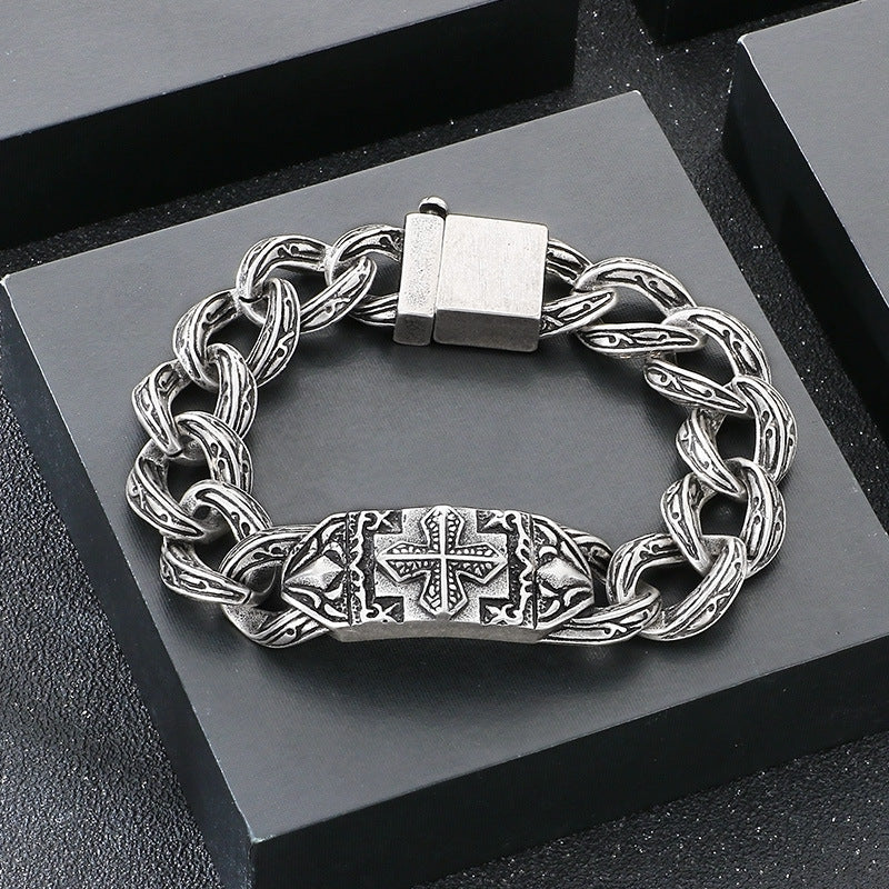 Titanium Steel Bracelet with Cross Pattern
