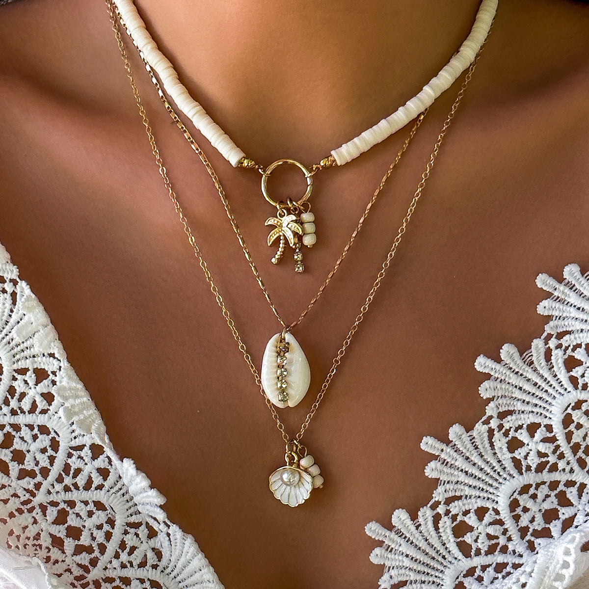 starfish necklace shell conch tassel multi-layer necklace