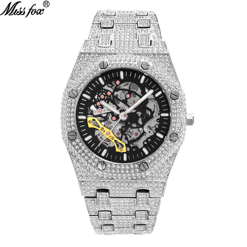 Fully Diamond Skeleton Mechanical Waterproof Luminous Watch