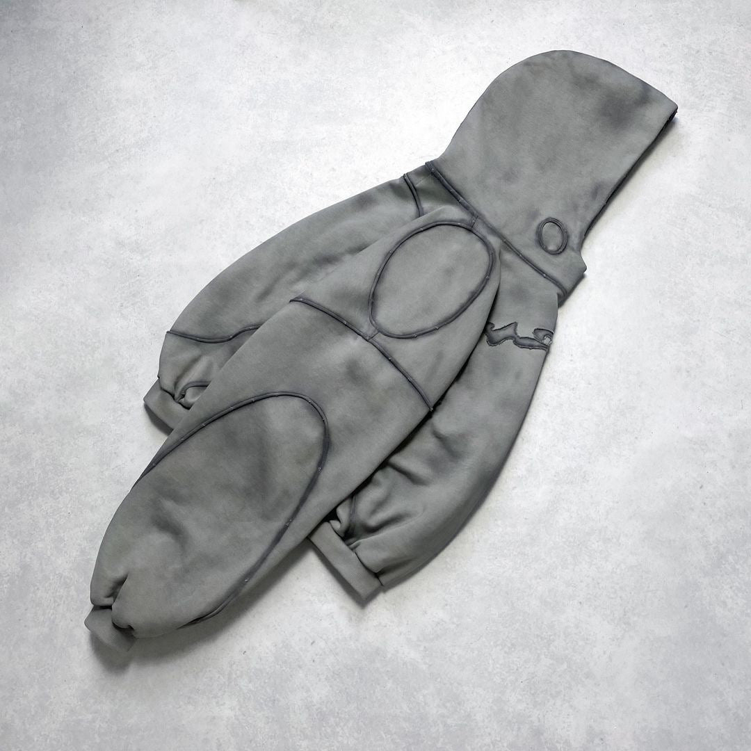 Distressed patchwork retro long-sleeved hoodie