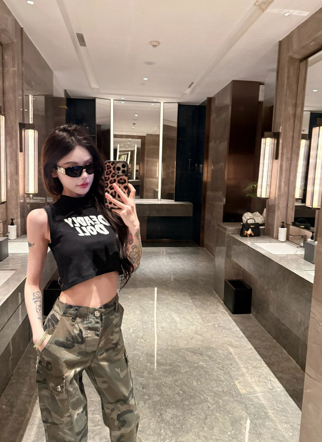 Chrome Hearts sexy tank top, retro cargo camouflage pants