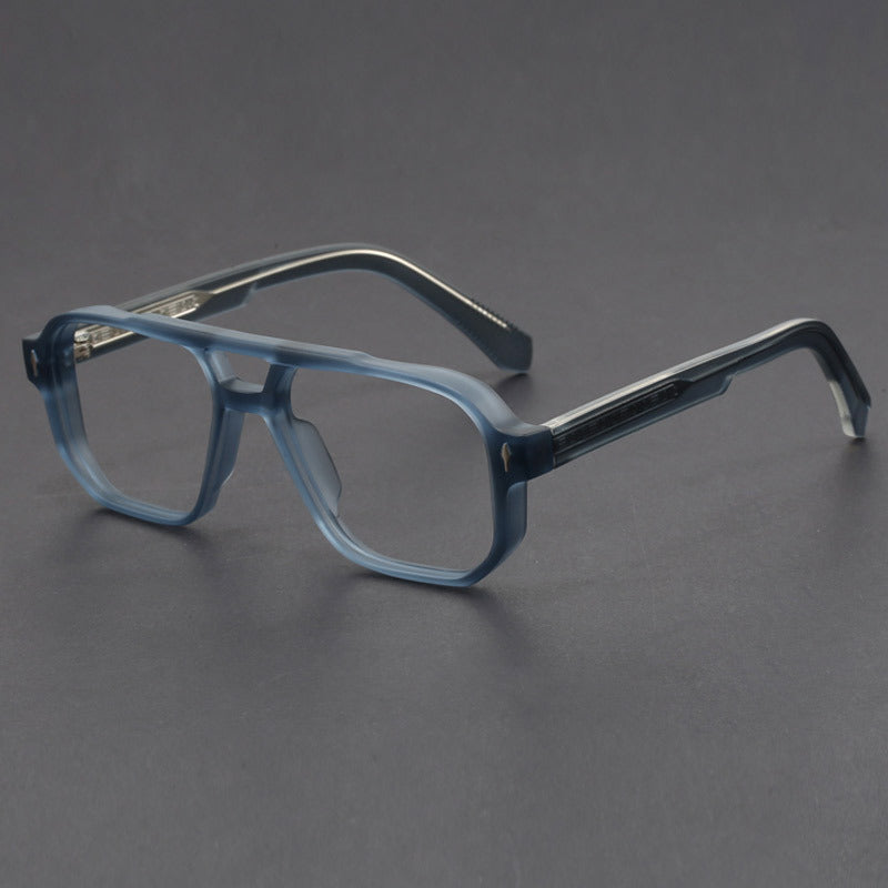 Square double-bridge plano glasses