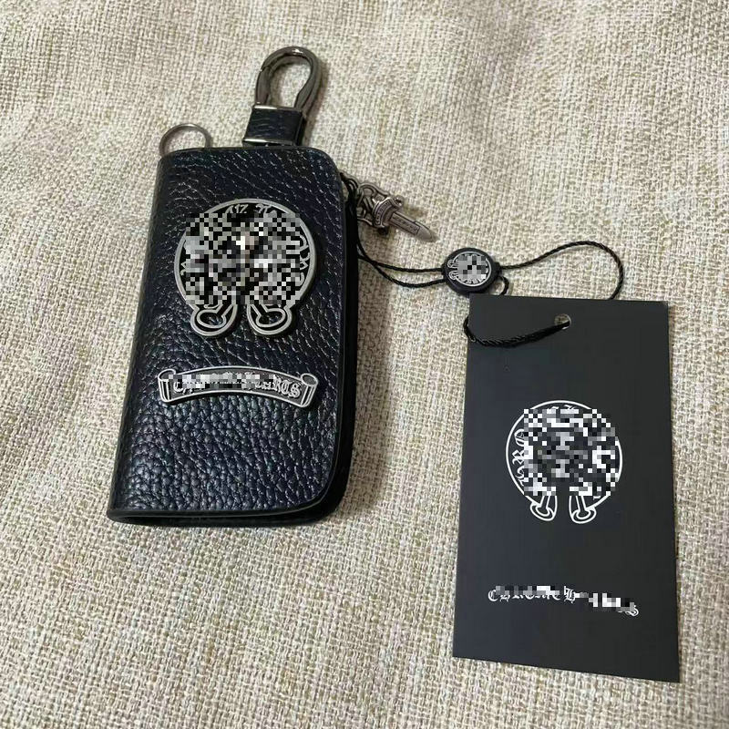 Chrome Hearts Genuine Leather Zipper Cross Key Case