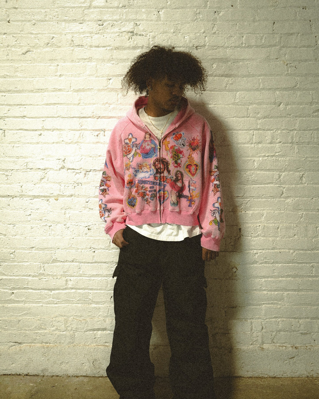 RIGHTEOUS Jesus Cross Cartoon Hooded Zip-up Sweatshirt