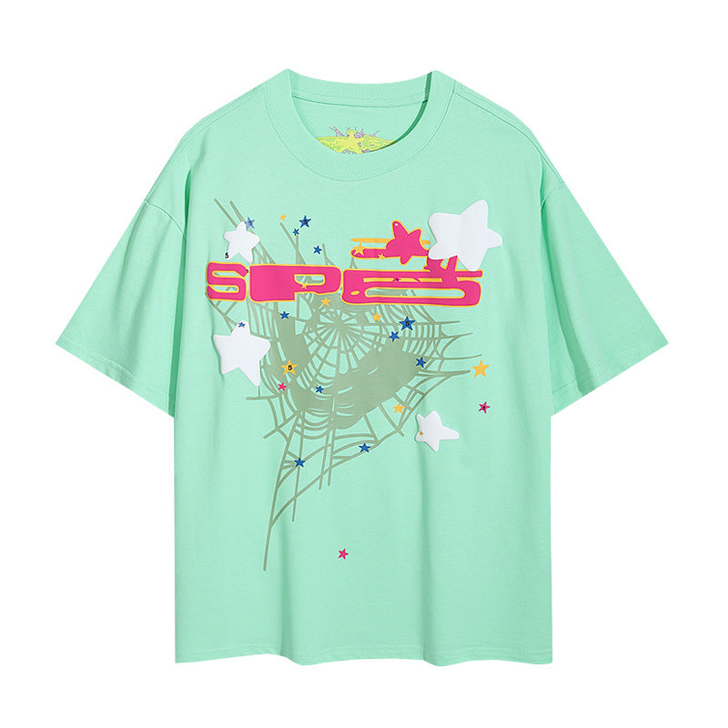 Sp5der foam letter 555 spider web print short-sleeved T-shirt