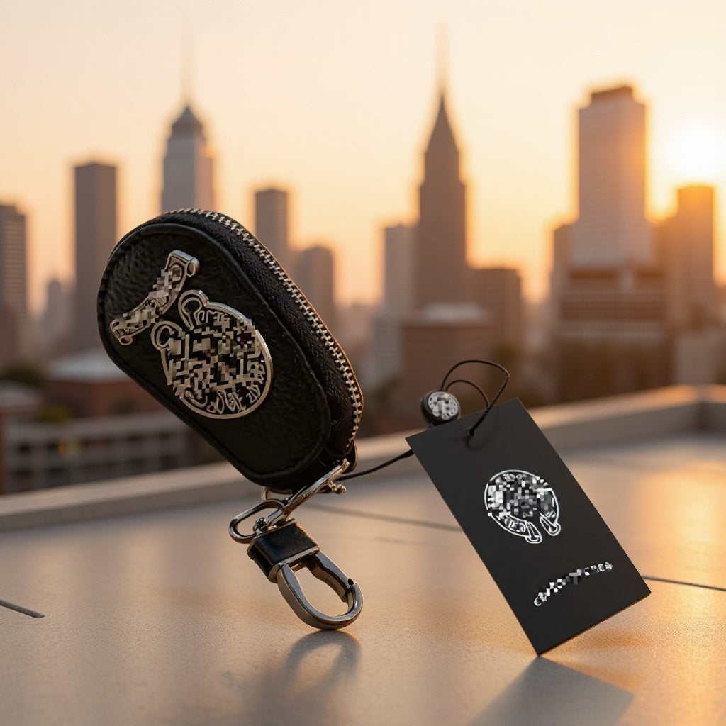 Chrome Hearts Genuine Leather Zipper Cross Key Case
