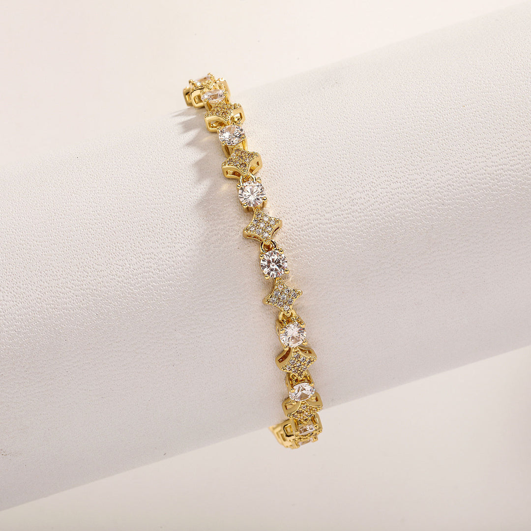 4mm Tennis Chain, 6mm Copper-Set Zircon Star & Sunburst Bracelet