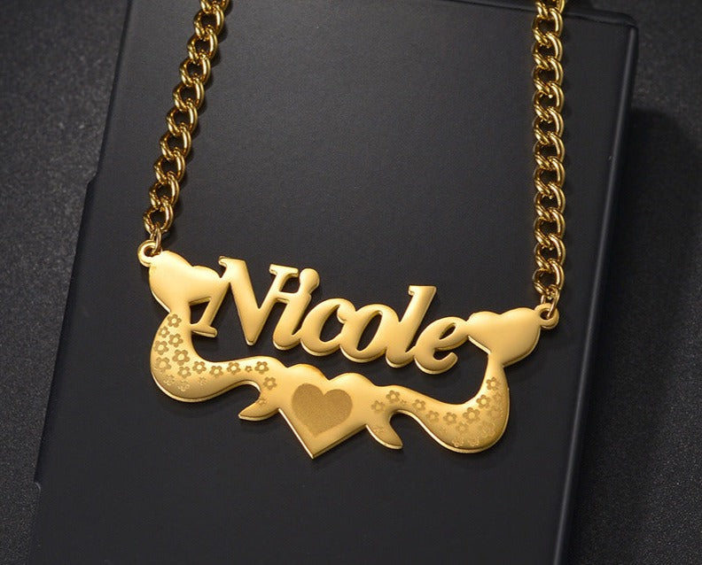 Flower Love Customized Name Necklace Laser Marked Clavicle Chain