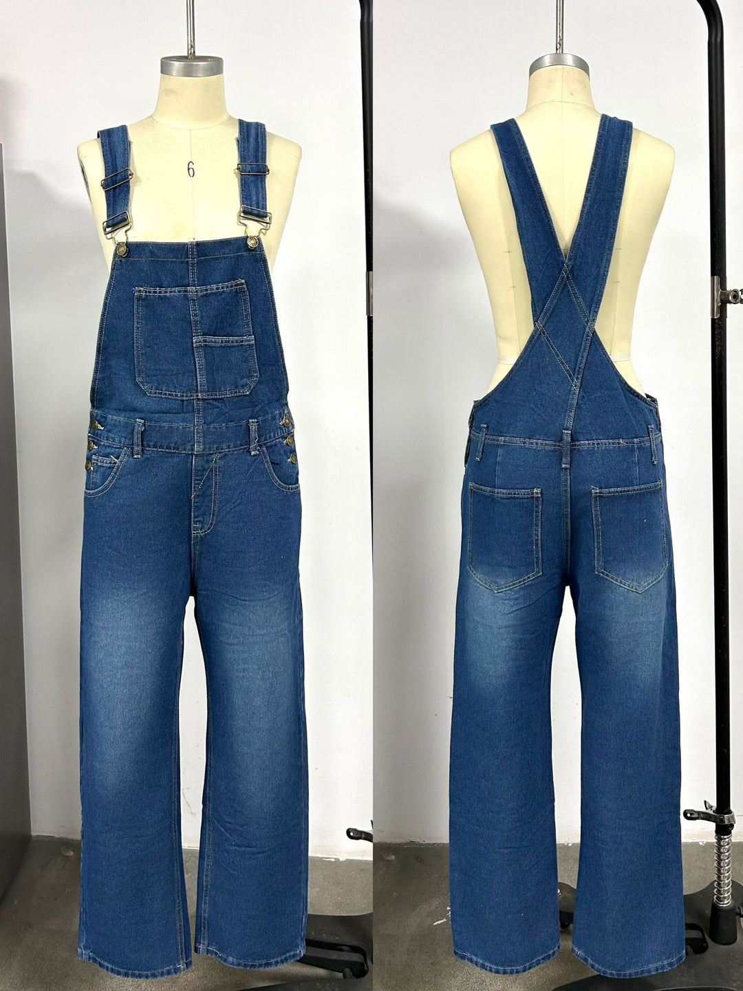 Washed Loose-Fit Denim Overalls