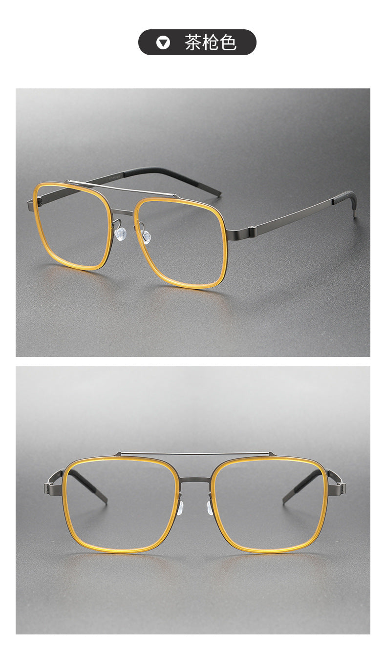 Double-bridge large square screwless welded eyeglass frame