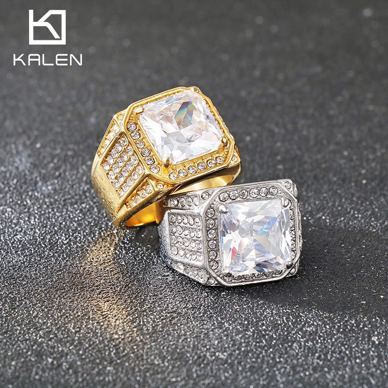 Bold diamond-encrusted titanium steel ring