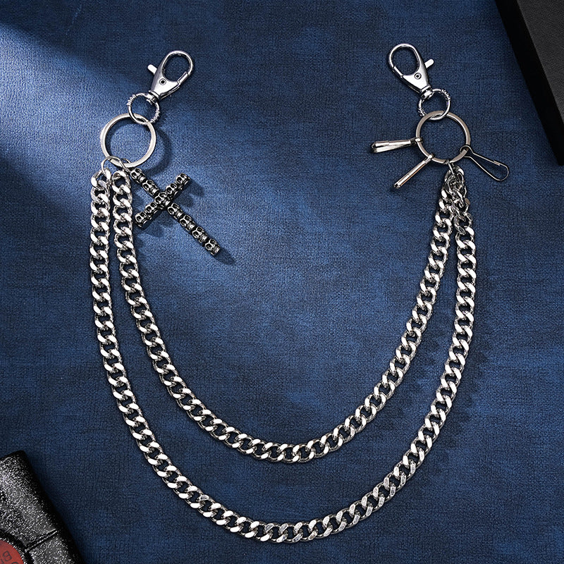 Skull cross pendant double-layer pants chain