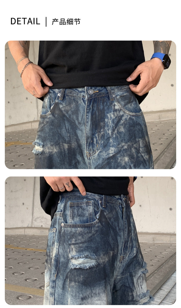 Wasteland-Style Distressed Loose-Fit Scythe Cut Jeans