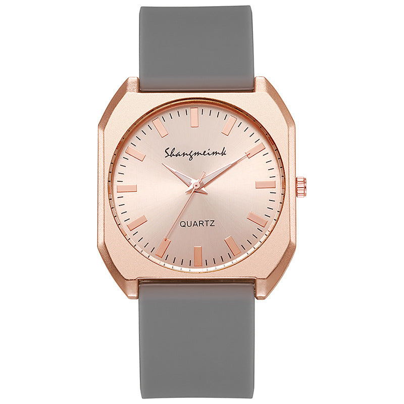 Simple, square quartz silicone watch with a stylish silicone strap