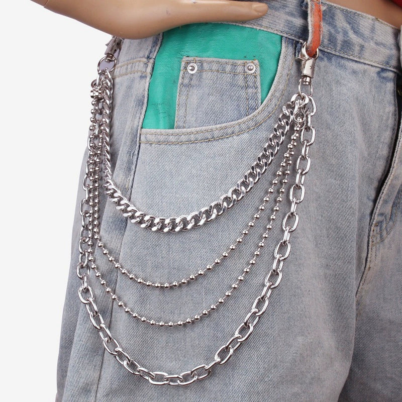 Irregular Pearl & Cuban Link Mixed-Material Punk Waist Chain