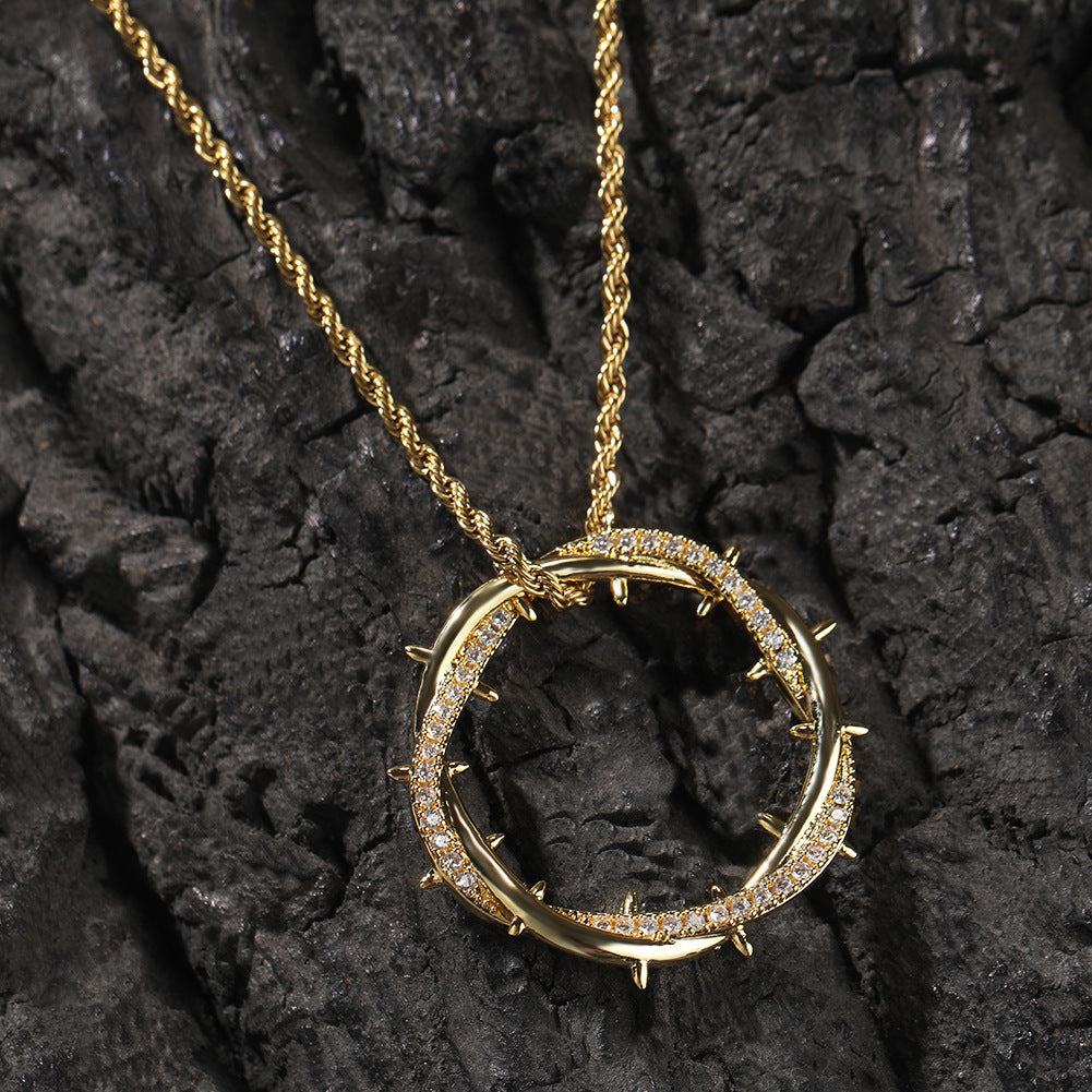 Retro copper with zircon, thorn crown pendant necklace