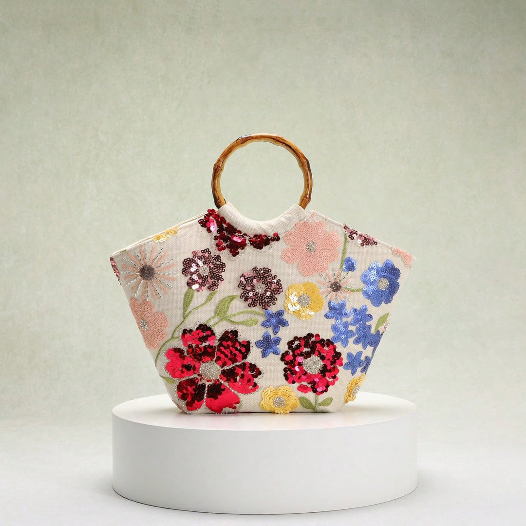 Embroidered Appliqué Sequins and Flowers Vacation Style Handbag