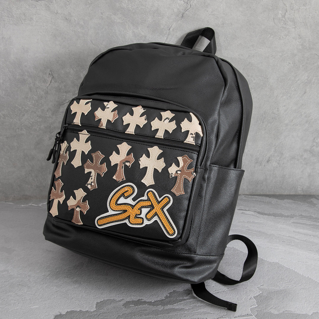 Chrome Hearts Cross PU Leather Student Backpack