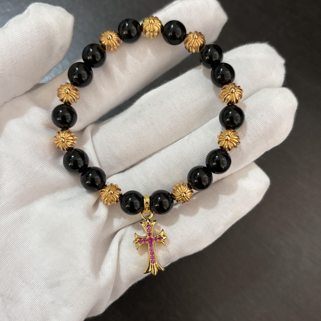 Chrome Hearts Gold Diamond Cross Bracelet