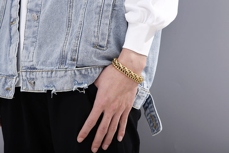 Punk Rock Minimalist Fashion Stainless Steel Double-Layer Bracelet