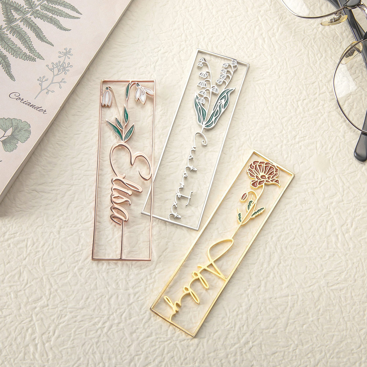 customized birthday flower name Color dripping oil bookmark