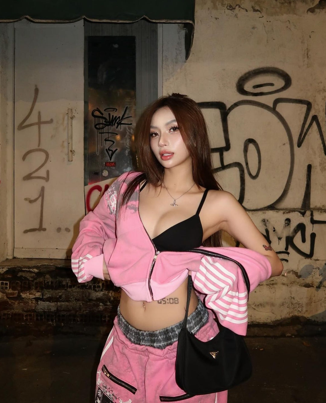 Five-stripe dragon and cross print hoodie.