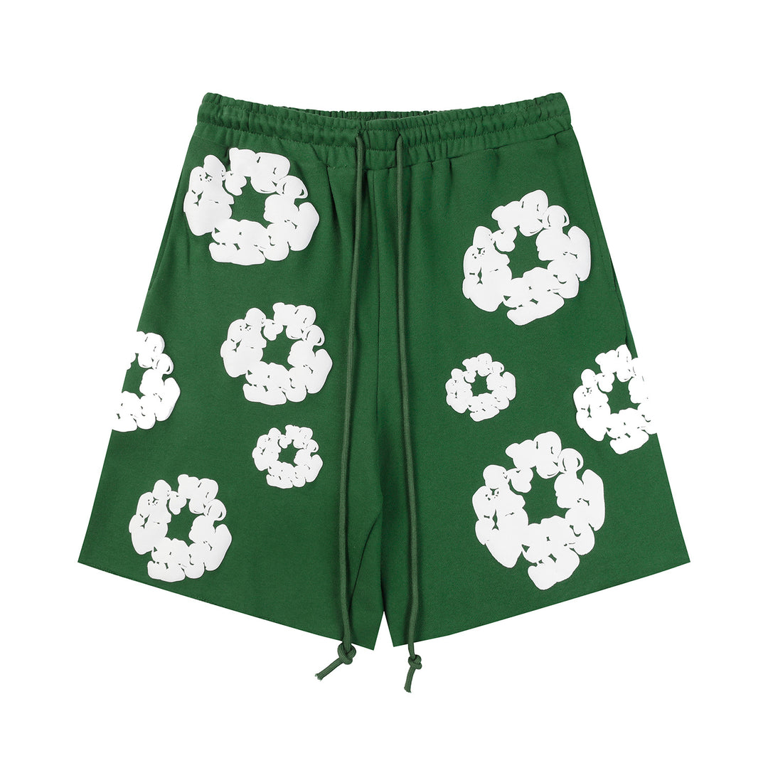 Foamed Kapok Flower Loose-Fitting Short-Sleeved Shorts