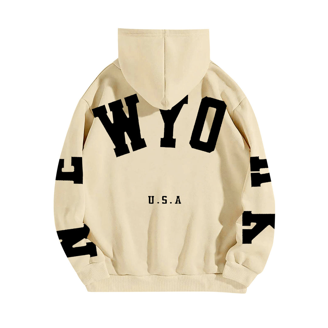 wyo newyork letter print hoodie, loose fit, oversized hoodie