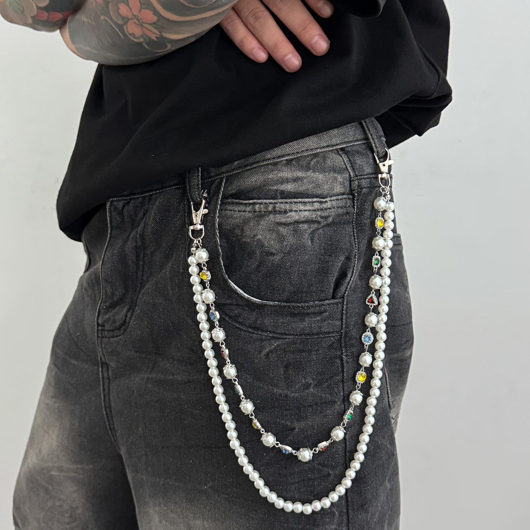 Pearl, Multi-Gemstone, Cross & Floral Pant Chain
