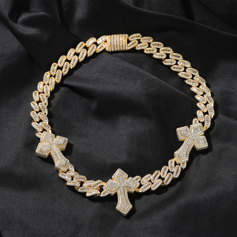 cuban link chain cross tennis necklace