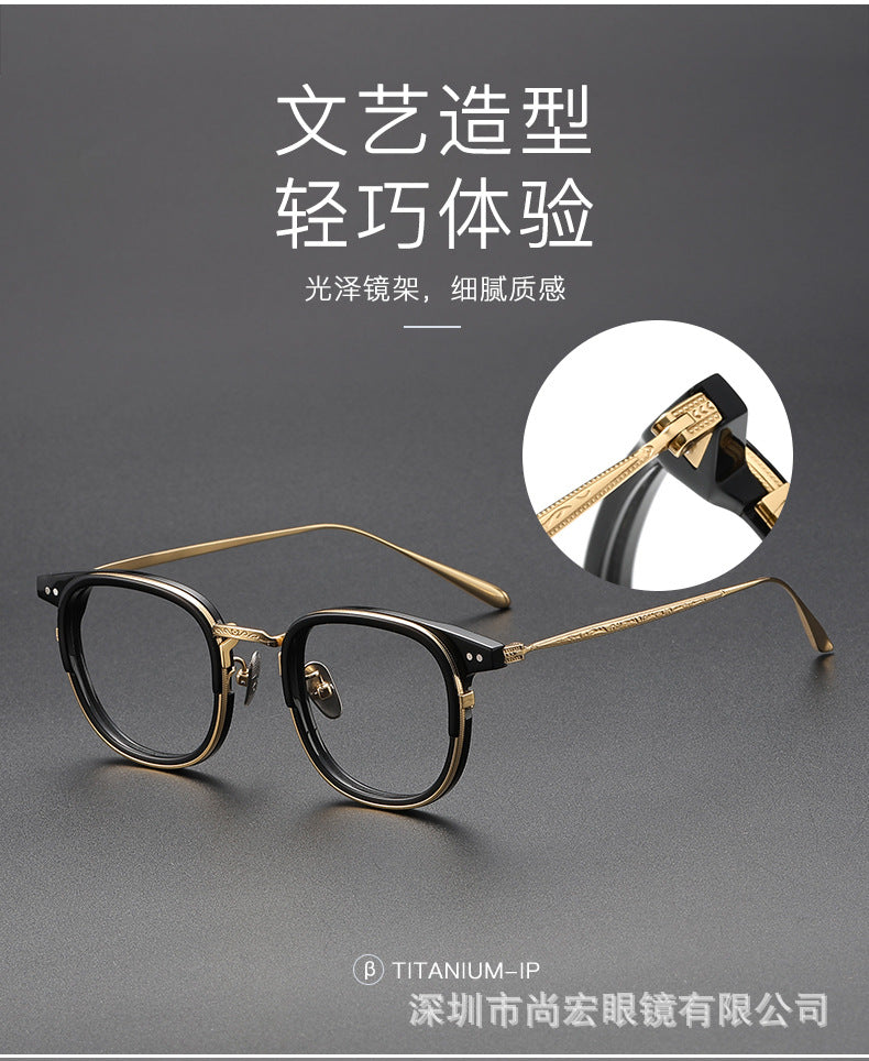 Retro and artistic carved pure titanium glasses for smaller faces