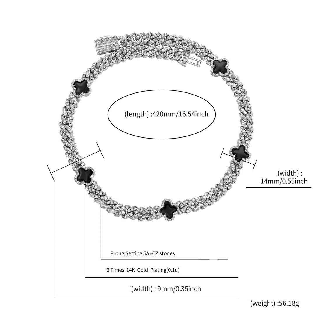 Hip-hop four-leaf clover zircon chain, tennis chain.
