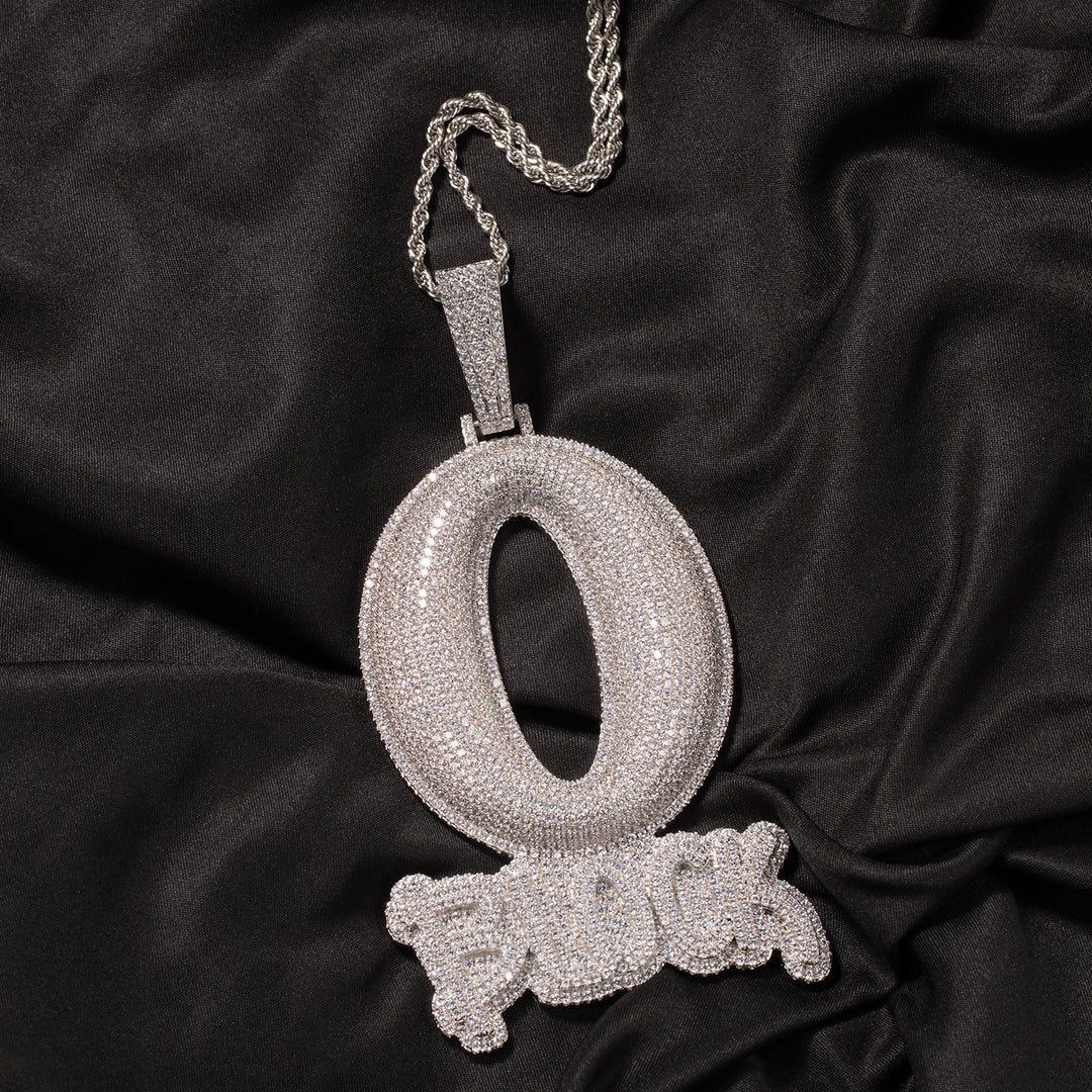 Large "O BLOCK" Letter Pendant with Zirconia Inlay