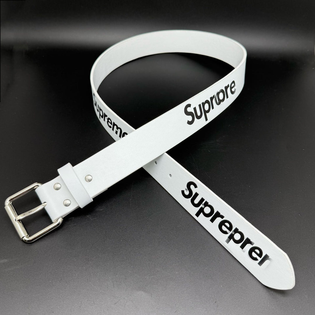 Belt with Letter Print and Metal Buckle