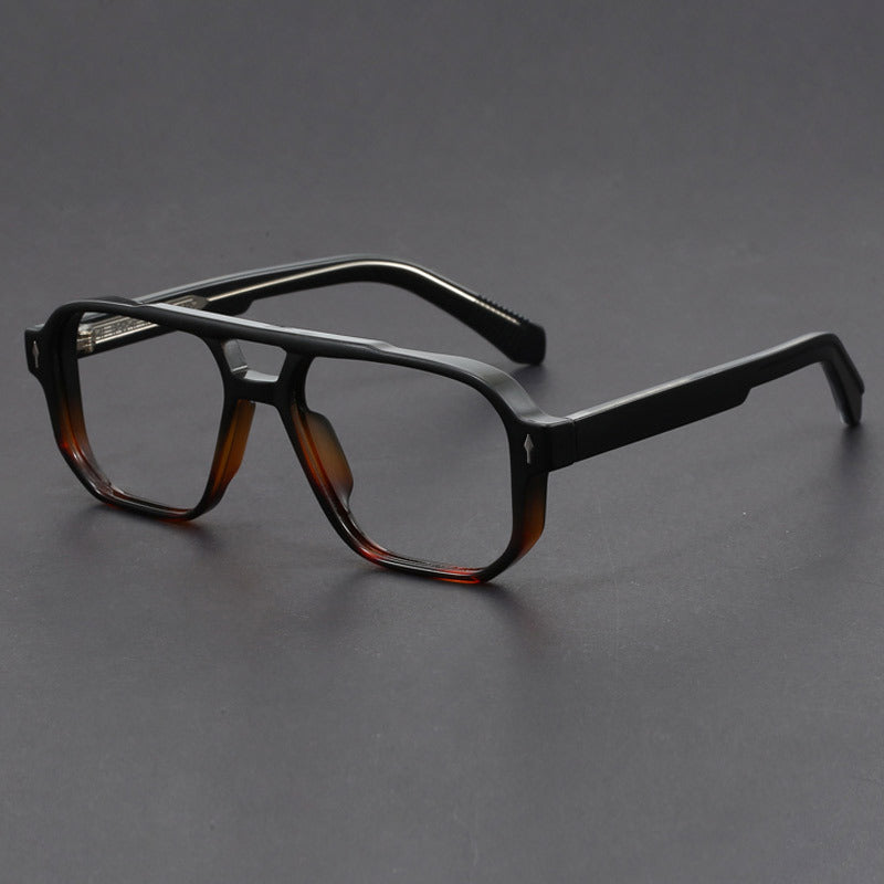 Square double-bridge plano glasses