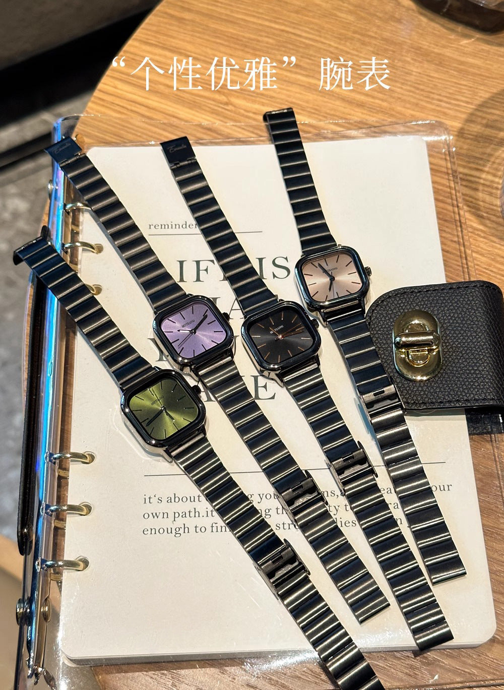 Bamboo-shaped strap artistic square dial women's watch