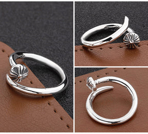 S925 sterling silver chrome hearts cross flower retro open ring